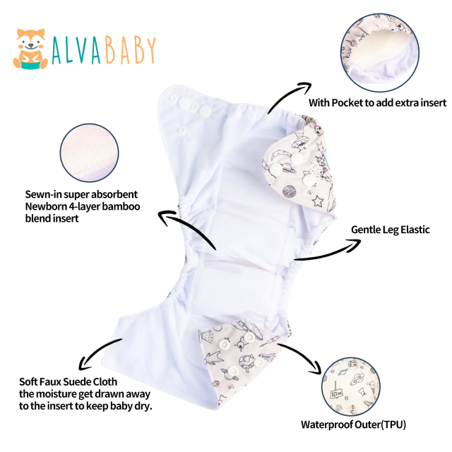 Newborn all In One Diaper with Pocket Sewn-in one Newborn 4-layer Bamboo blend insert-Planet (SAO-H132A)