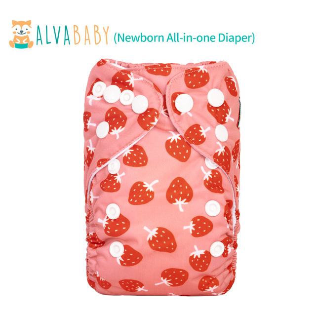 Newborn all In One Diaper with Pocket Sewn-in one Newborn 4-layer Bamboo blend insert-Strawberry(SAO-H441A)