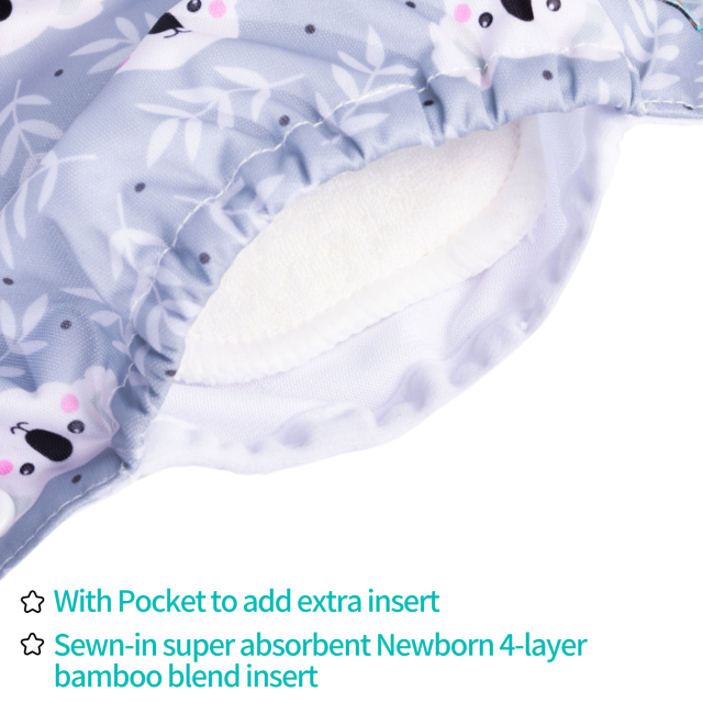 Newborn all In One Diaper with Pocket Sewn-in one Newborn 4-layer Bamboo blend insert-Koala(SAO-YX35A)