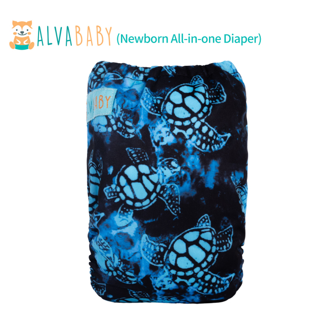 Newborn all In One Diaper with Pocket Sewn-in one Newborn 4-layer Bamboo blend insert-Turtle(SAO-H022A)