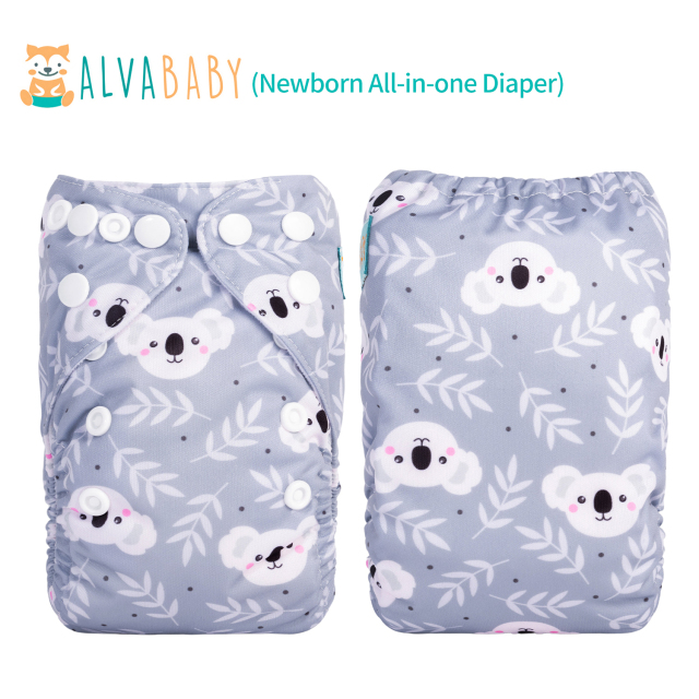 Newborn all In One Diaper with Pocket Sewn-in one Newborn 4-layer Bamboo blend insert-Koala(SAO-YX35A)