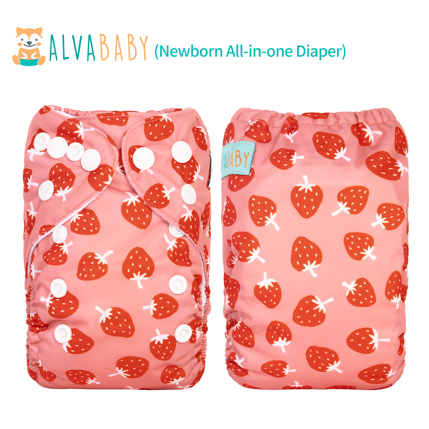 Newborn all In One Diaper with Pocket Sewn-in one Newborn 4-layer Bamboo blend insert-Strawberry(SAO-H441A)