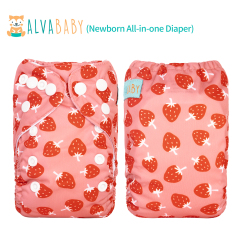 Newborn all In One Diaper with Pocket Sewn-in one Newborn 4-layer Bamboo blend insert-Strawberry(SAO-H441A)