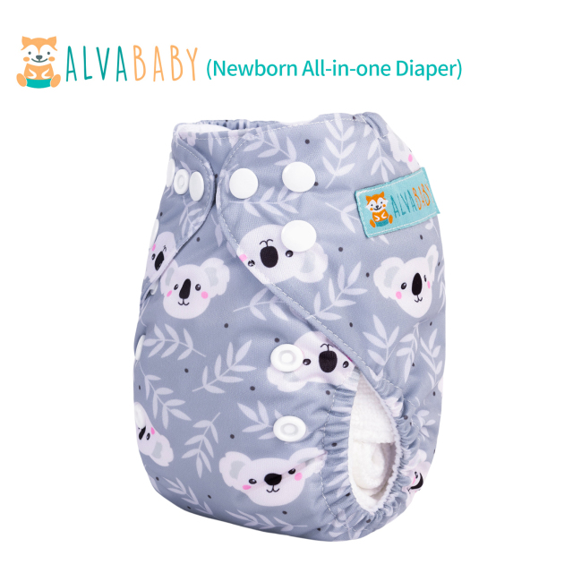 Newborn all In One Diaper with Pocket Sewn-in one Newborn 4-layer Bamboo blend insert-Koala(SAO-YX35A)