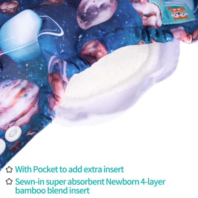 Newborn all In One Diaper with Pocket Sewn-in one Newborn 4-layer Bamboo blend insert-Planet(SAO-H435A)