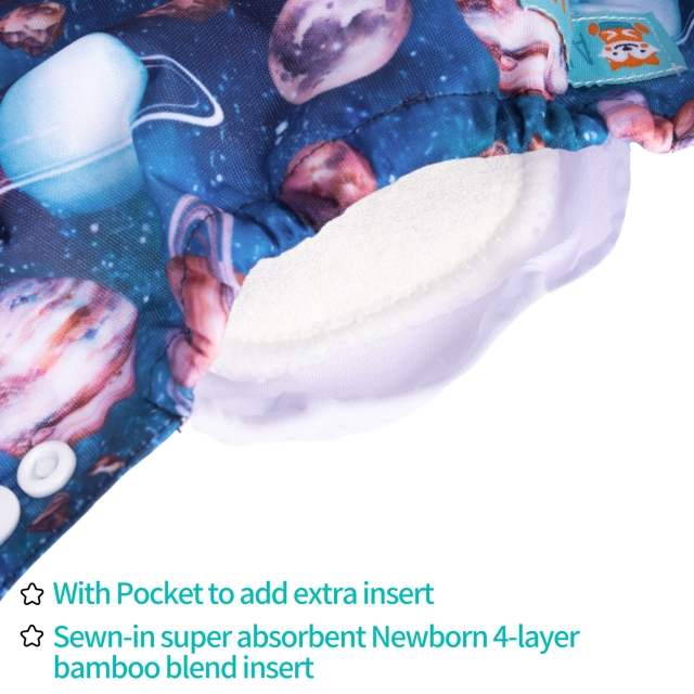 Newborn all In One Diaper with Pocket Sewn-in one Newborn 4-layer Bamboo blend insert-Planet(SAO-H435A)