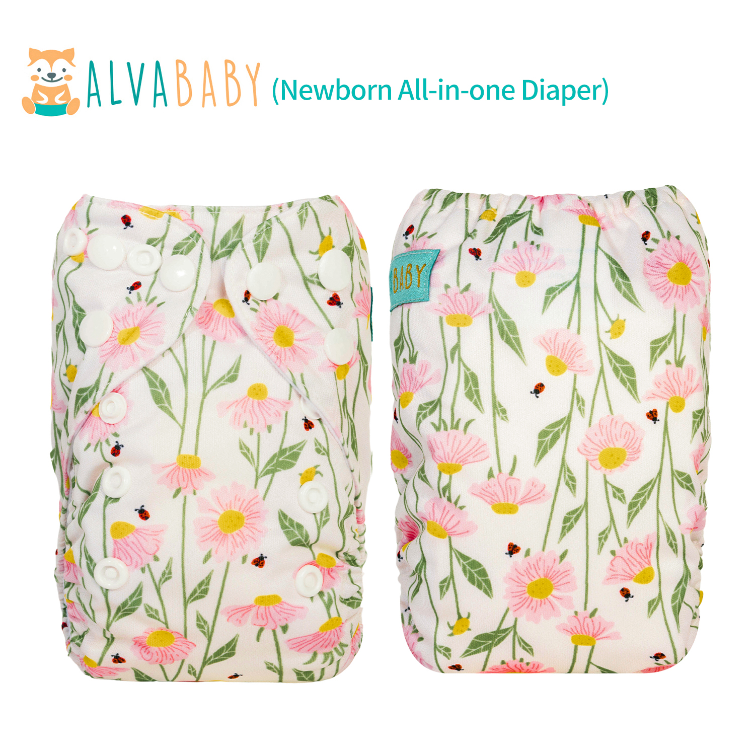 Newborn all In One Diaper with Pocket Sewn-in one Newborn 4-layer Bamboo blend insert-Flowers(SAO-H434A)