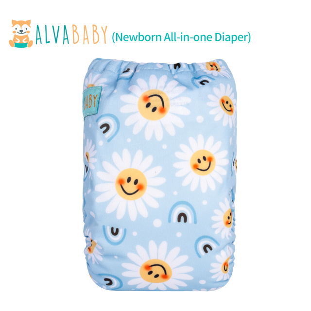 Newborn all In One Diaper with Pocket Sewn-in one Newborn 4-layer Bamboo blend insert-Flowers(SAO-H433A)