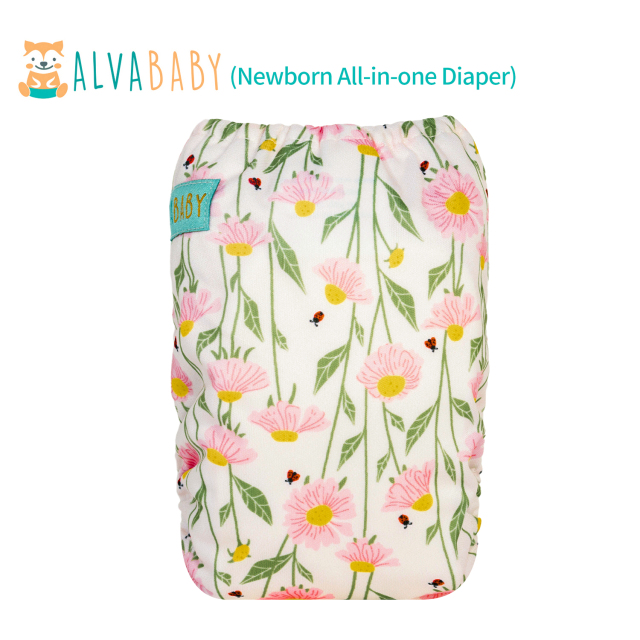 Newborn all In One Diaper with Pocket Sewn-in one Newborn 4-layer Bamboo blend insert-Flowers(SAO-H434A)
