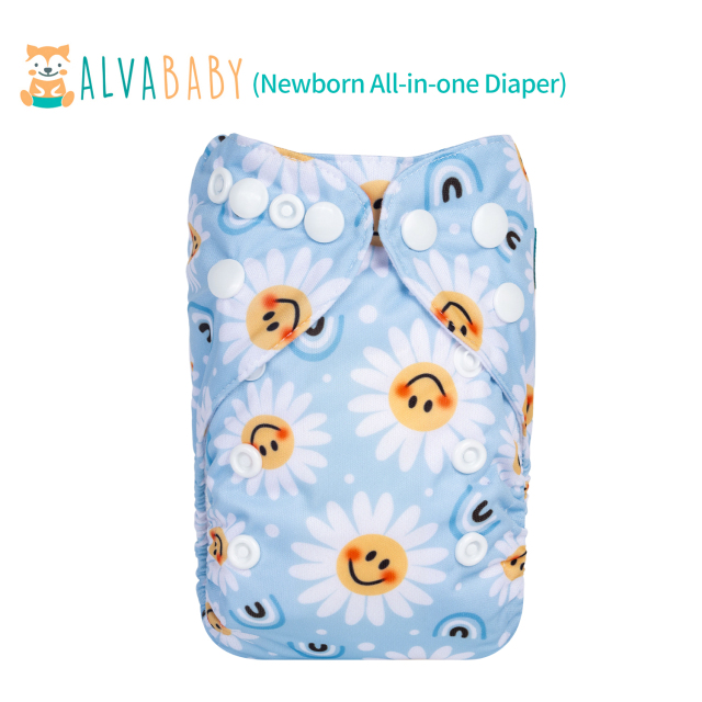 Newborn all In One Diaper with Pocket Sewn-in one Newborn 4-layer Bamboo blend insert-Flowers(SAO-H433A)