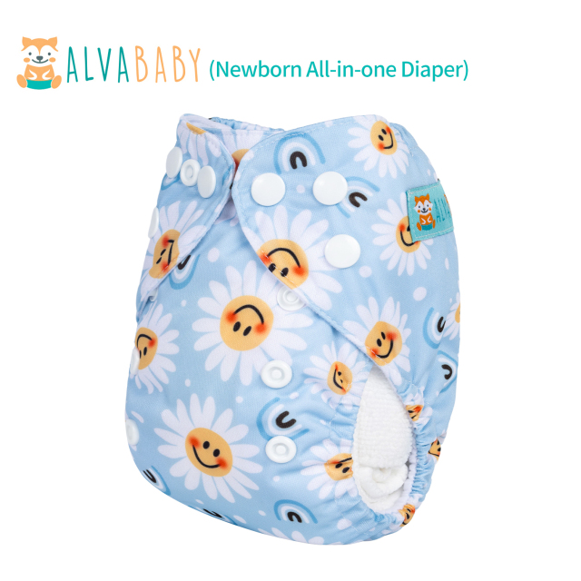 Newborn all In One Diaper with Pocket Sewn-in one Newborn 4-layer Bamboo blend insert-Flowers(SAO-H433A)