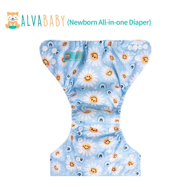 Newborn all In One Diaper with Pocket Sewn-in one Newborn 4-layer Bamboo blend insert-Flowers(SAO-H433A)