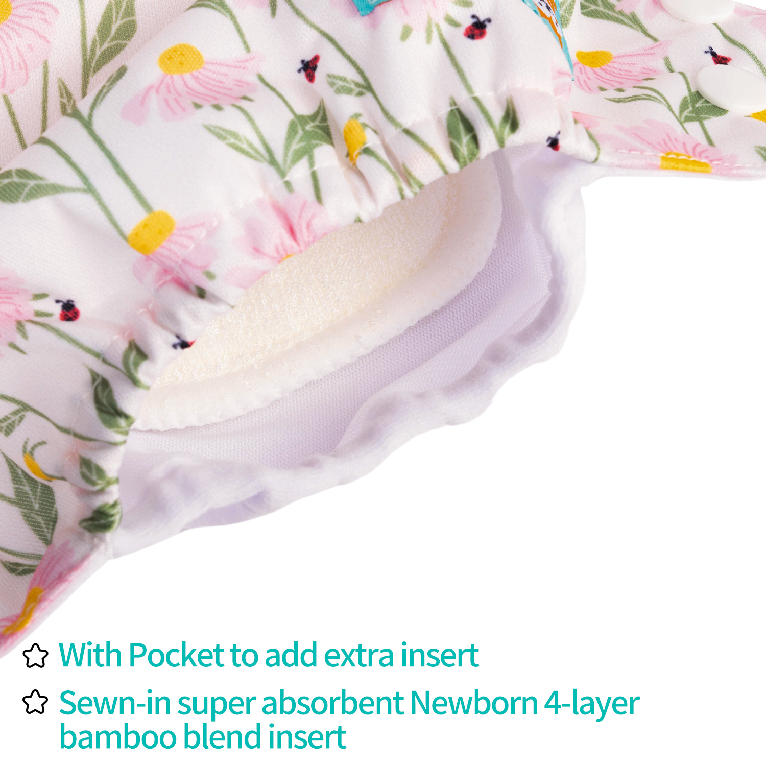Newborn all In One Diaper with Pocket Sewn-in one Newborn 4-layer Bamboo blend insert-Flowers(SAO-H434A)