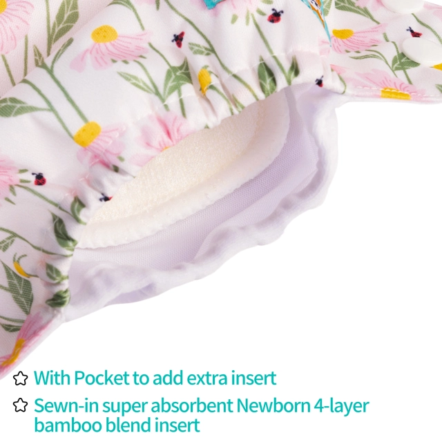 Newborn all In One Diaper with Pocket Sewn-in one Newborn 4-layer Bamboo blend insert-Flowers(SAO-H434A)