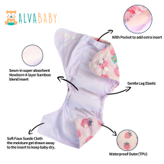 Newborn all In One Diaper with Pocket Sewn-in one Newborn 4-layer Bamboo blend insert-Strawberry (SAO-EW01A)