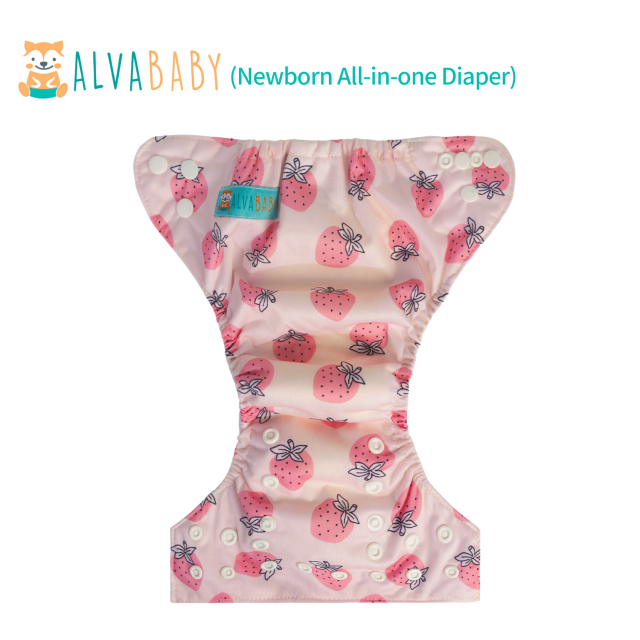 Newborn all In One Diaper with Pocket Sewn-in one Newborn 4-layer Bamboo blend insert-Strawberry (SAO-EW01A)