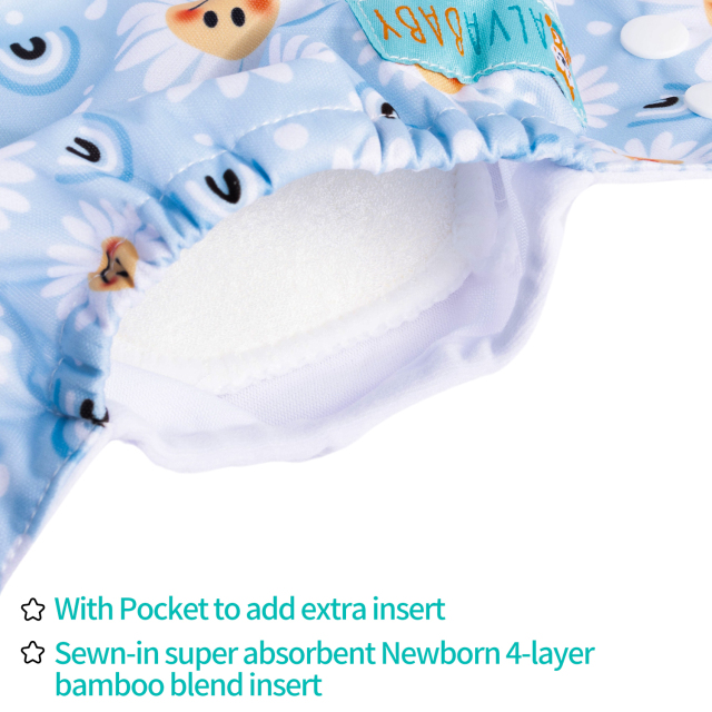 Newborn all In One Diaper with Pocket Sewn-in one Newborn 4-layer Bamboo blend insert-Flowers(SAO-H433A)