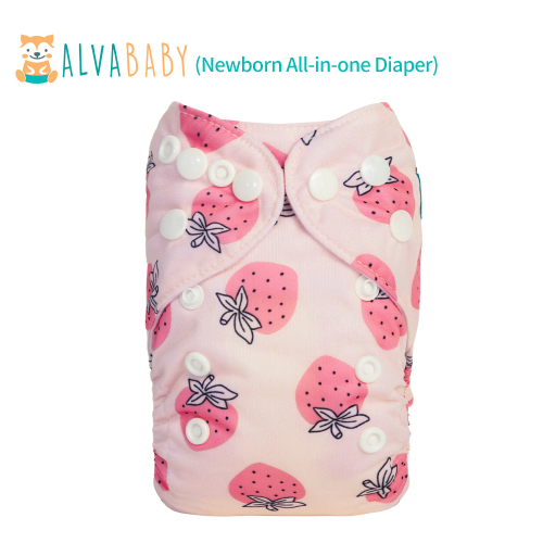 Newborn all In One Diaper with Pocket Sewn-in one Newborn 4-layer Bamboo blend insert-Strawberry (SAO-EW01A)