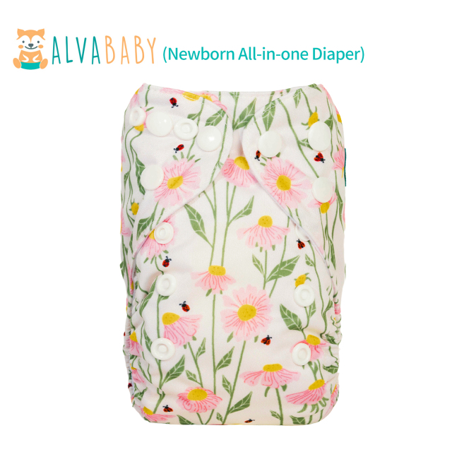 Newborn all In One Diaper with Pocket Sewn-in one Newborn 4-layer Bamboo blend insert-Flowers(SAO-H434A)