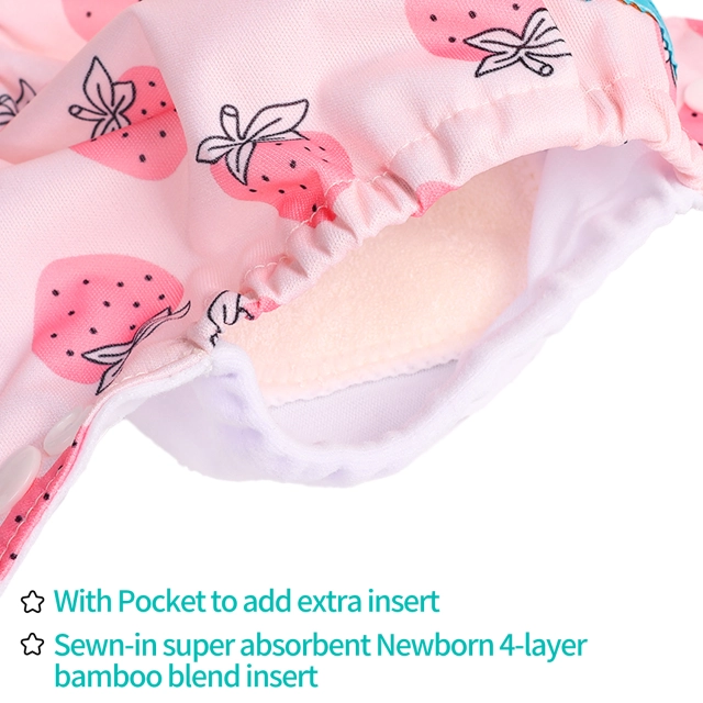 Newborn all In One Diaper with Pocket Sewn-in one Newborn 4-layer Bamboo blend insert-Strawberry (SAO-EW01A)