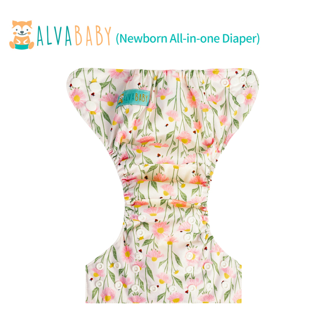 Newborn all In One Diaper with Pocket Sewn-in one Newborn 4-layer Bamboo blend insert-Flowers(SAO-H434A)