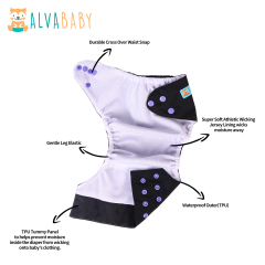 ALVABABY AWJ Lining Cloth Diaper with Tummy Panel for Babies -Black(WJT-B26A)