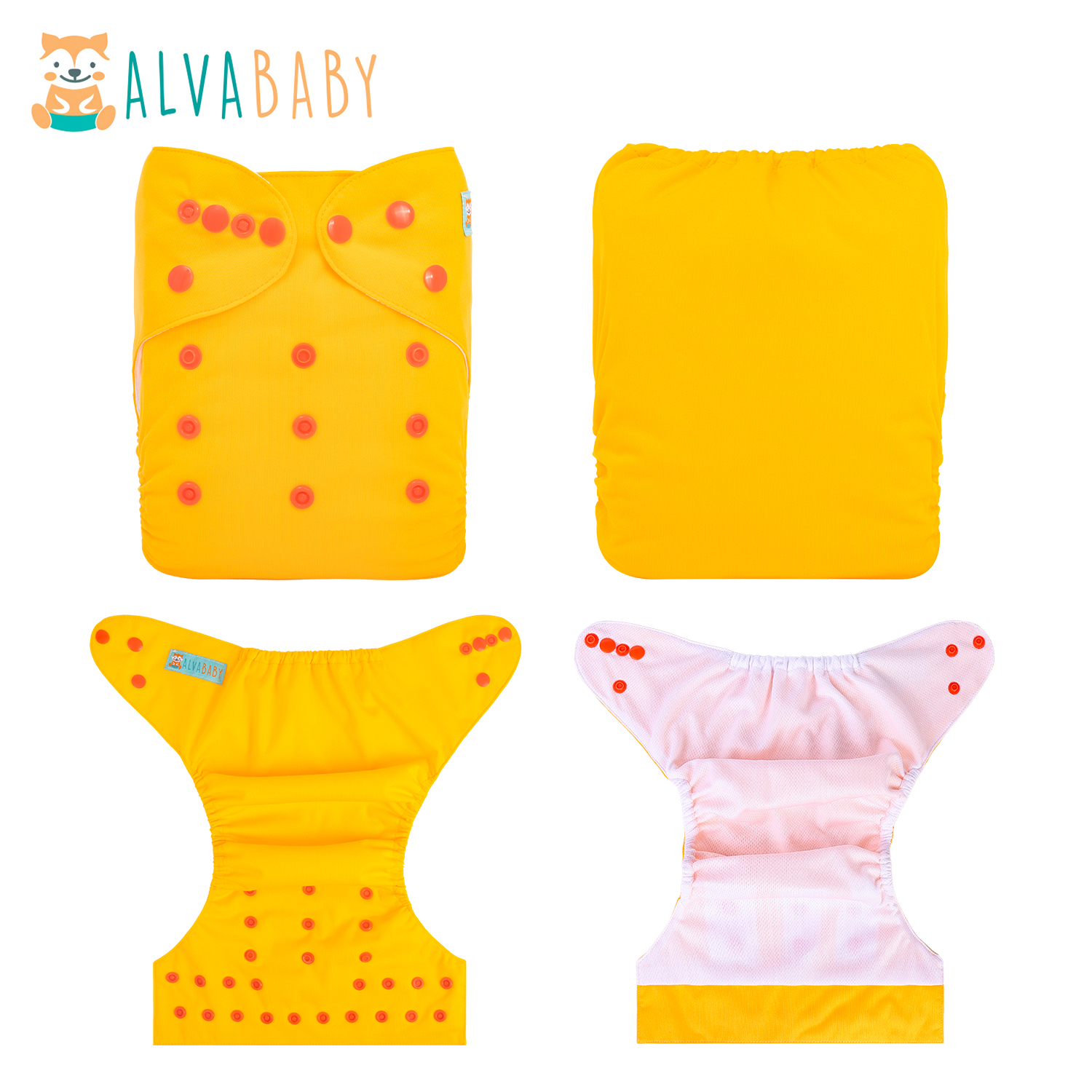ALVABABY AWJ Lining Cloth Diaper with Tummy Panel for Babies -Yellow(WJT-B01A)