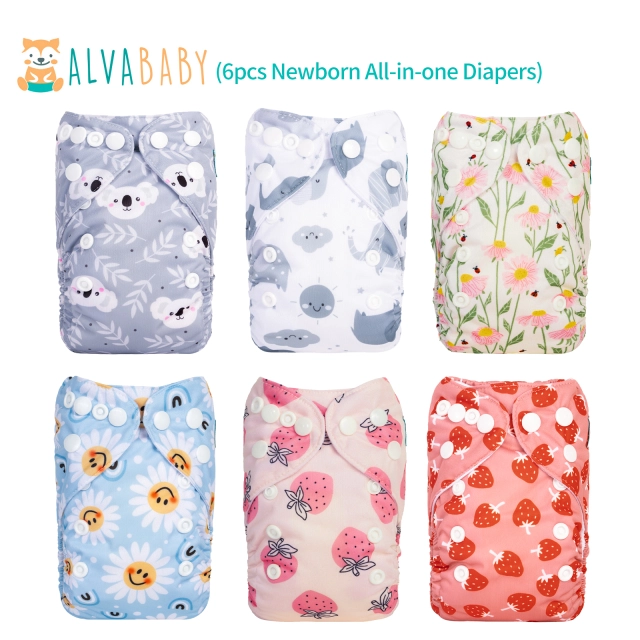 (All Packs)ALVABABY 6PCS NEWBORN Diapers with 6 Microfiber inserts