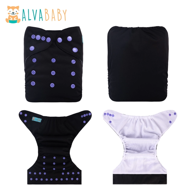 ALVABABY AWJ Lining Cloth Diaper with Tummy Panel for Babies -Black(WJT-B26A)