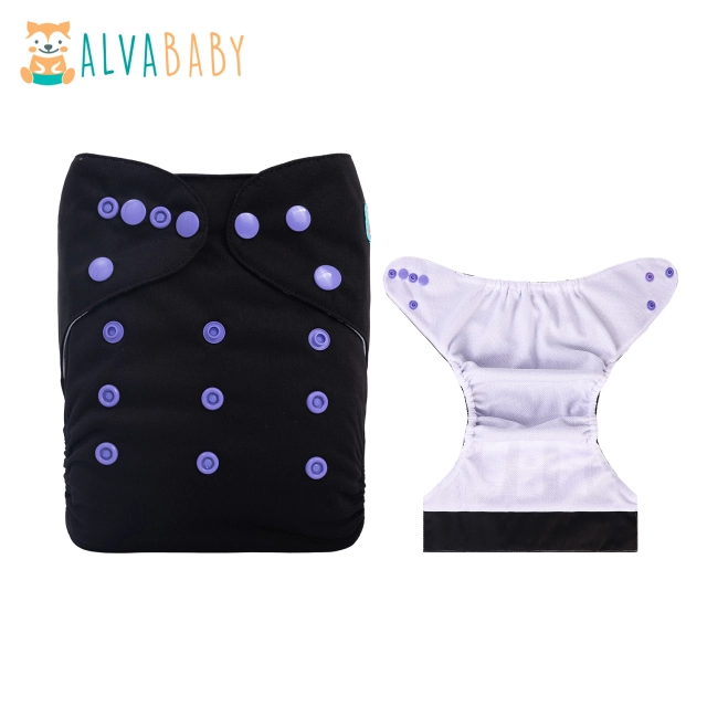 ALVABABY AWJ Lining Cloth Diaper with Tummy Panel for Babies -Black(WJT-B26A)
