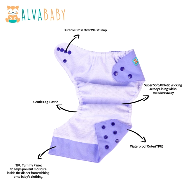 ALVABABY AWJ Lining Cloth Diaper with Tummy Panel for Babies -Purple(WJT-B14A)