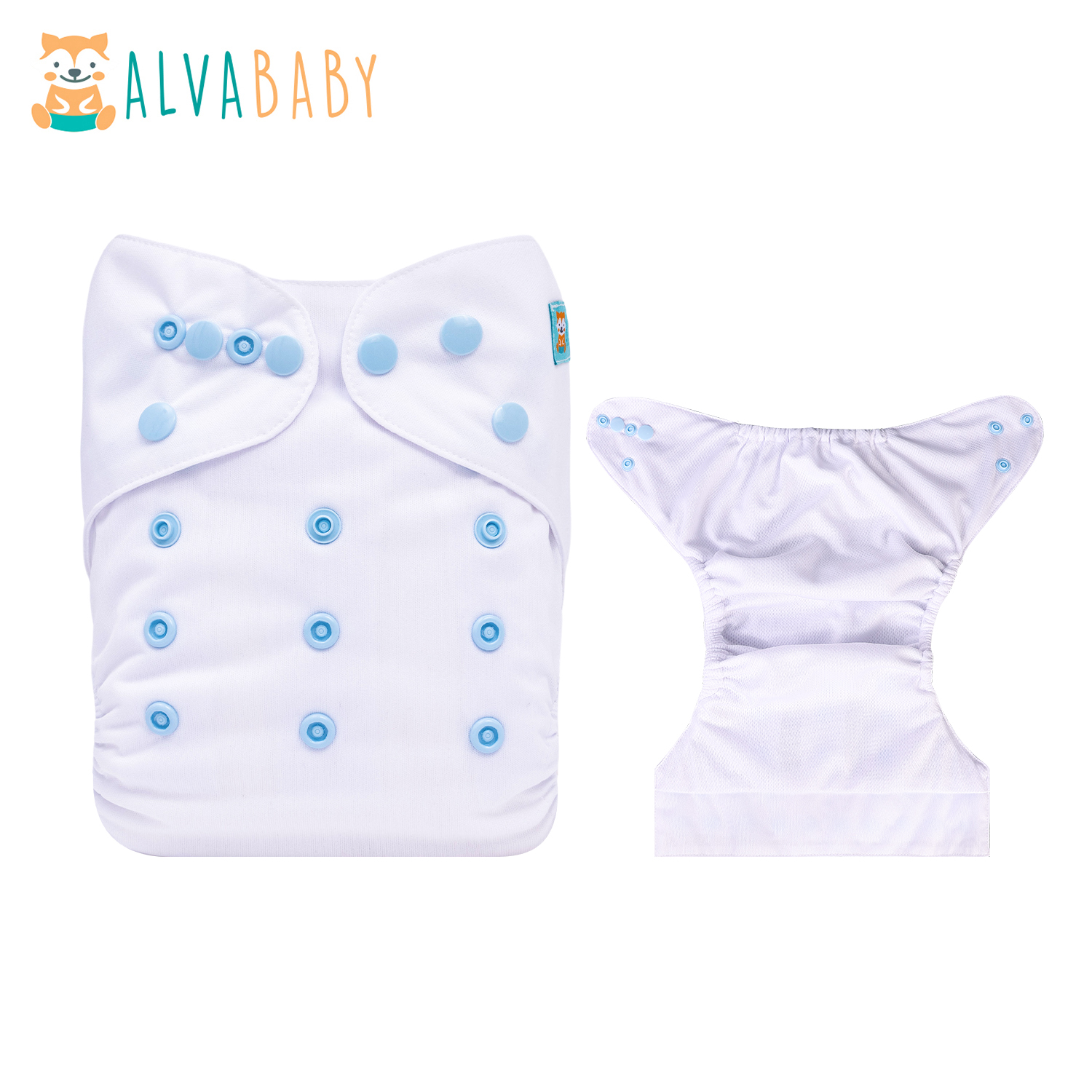 ALVABABY AWJ Lining Cloth Diaper with Tummy Panel for Babies -White(WJT-B09A)