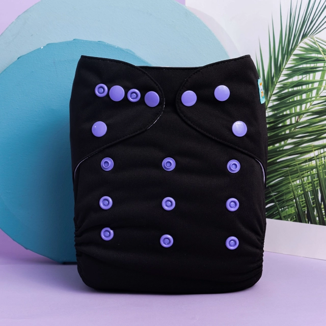 ALVABABY AWJ Lining Cloth Diaper with Tummy Panel for Babies -Black(WJT-B26A)