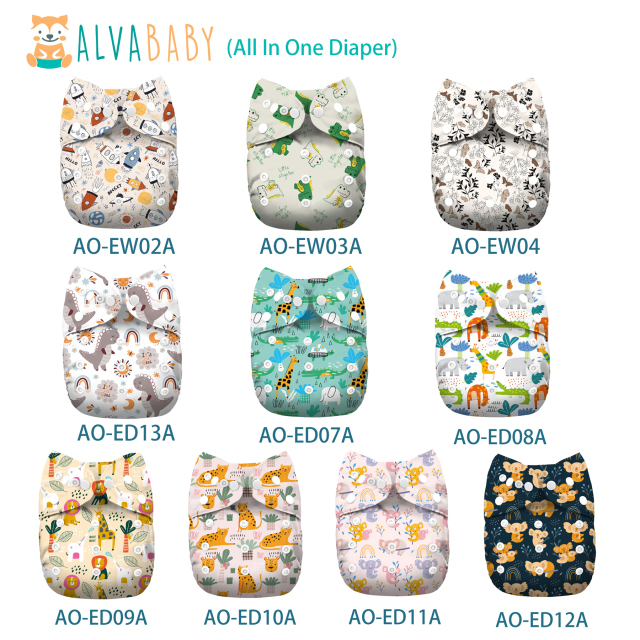 (Multi-Packs) All In One Diaper with Pocket Sewn-in one 4-layer Bamboo blend insert