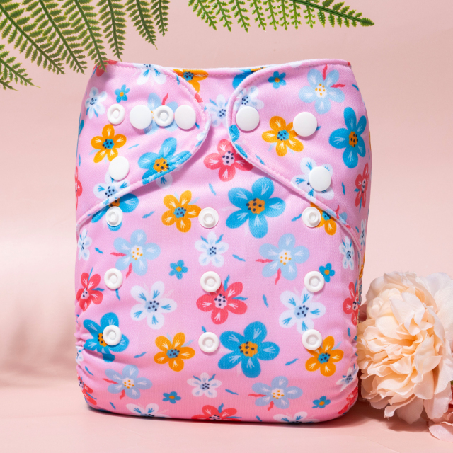 ALVABABY One Size Print Pocket Cloth Diaper-Flowers(H450A)