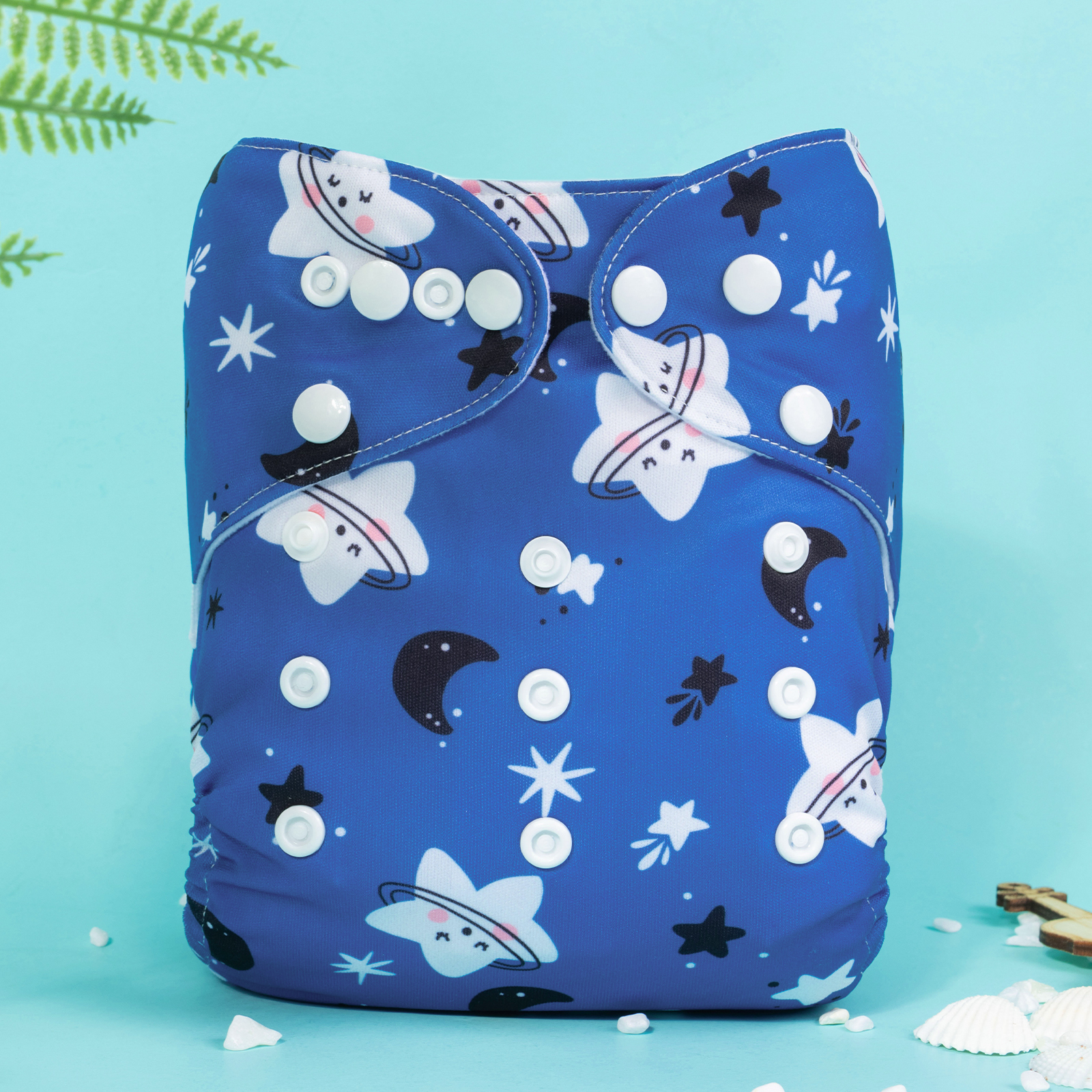 ALVABABY Print Cloth Diaper - One Size Adjustable Washable & Reusable Diaper for Babies and Toddlers (Star and Moon, H446A)