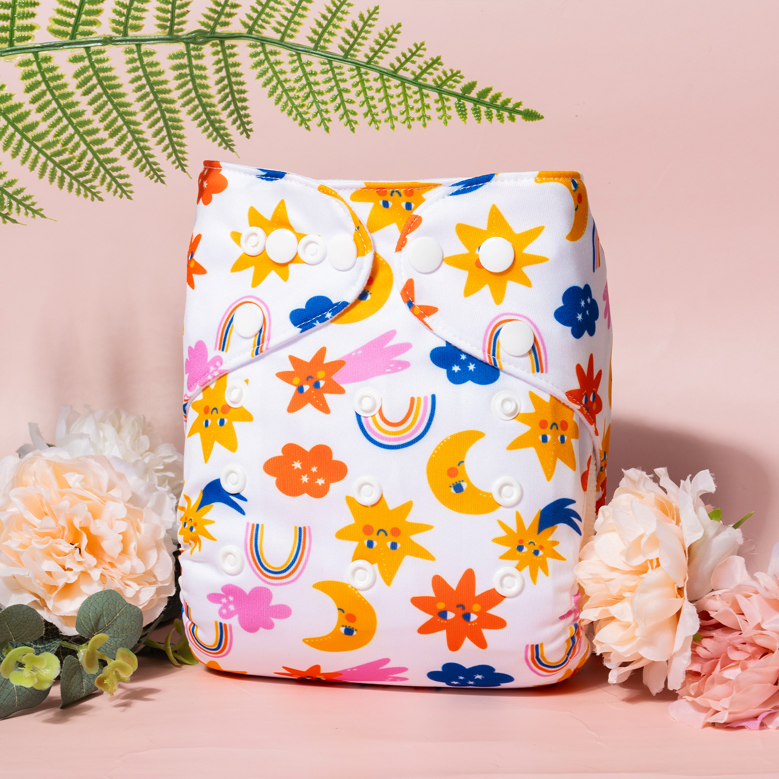ALVABABY Print Cloth Diaper - One Size Adjustable Washable & Reusable Diaper for Babies and Toddlers (Star and Moon, H445A)