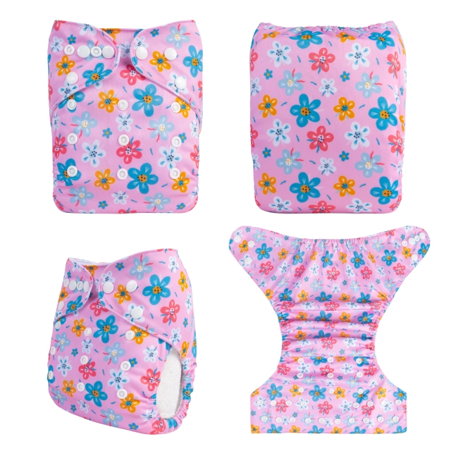 ALVABABY One Size Print Pocket Cloth Diaper-Flowers(H450A)