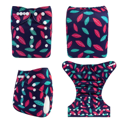 ALVABABY One Size Print Pocket Cloth Diaper-Leaf(H447A)