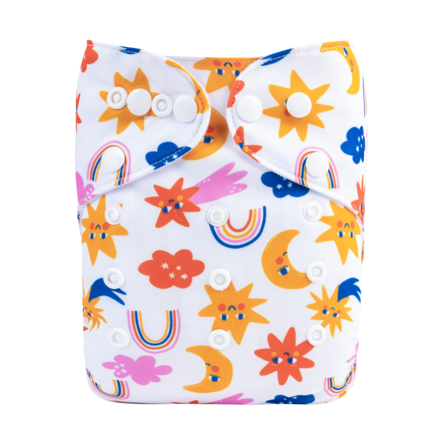 ALVABABY One Size Print Pocket Cloth Diaper-Star and Moon(H445A)