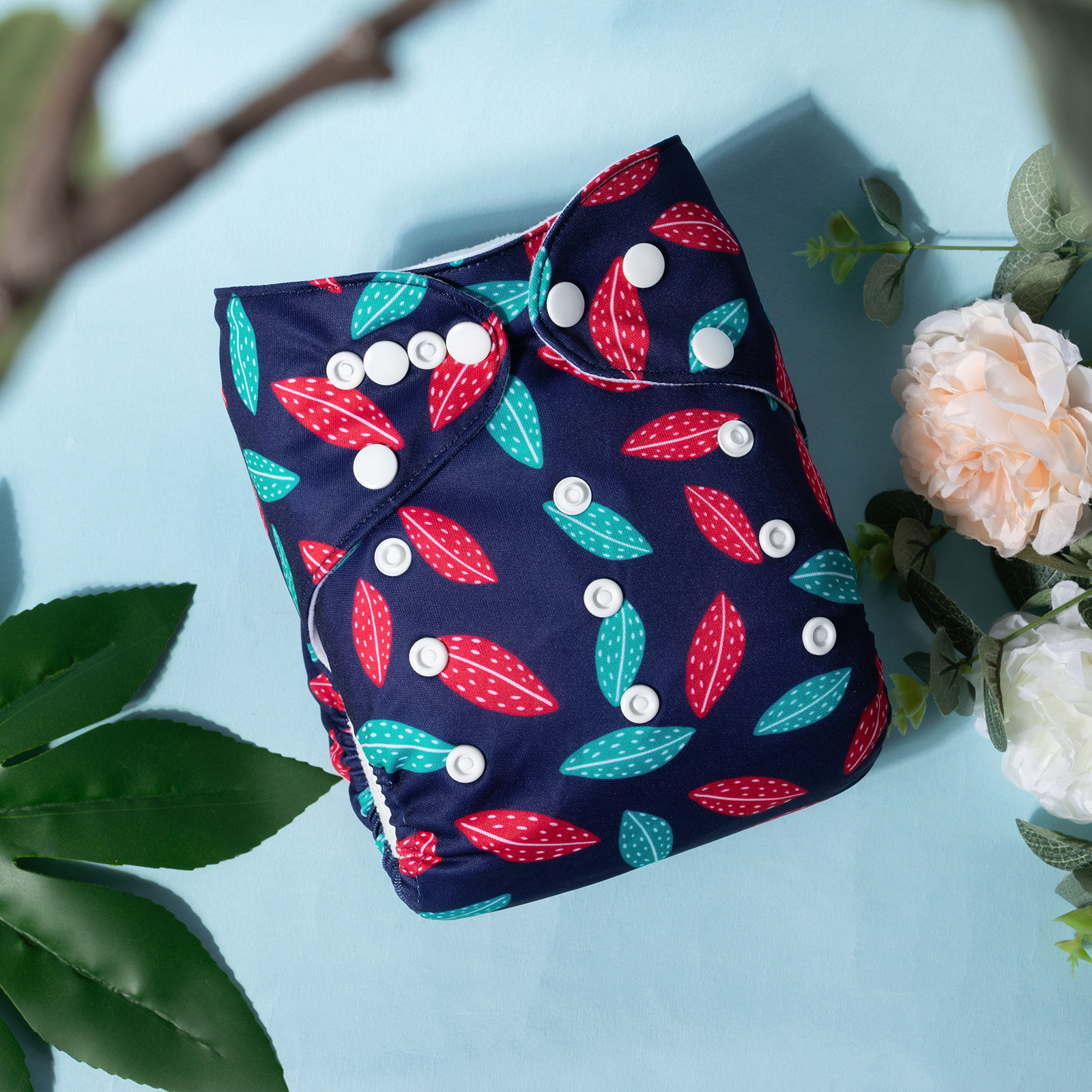 ALVABABY Print Cloth Diaper - One Size Adjustable Washable & Reusable Diaper for Babies and Toddlers (Leaf, H447A)