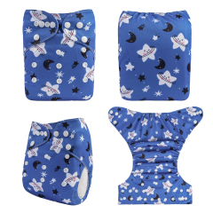 ALVABABY One Size Print Pocket Cloth Diaper-Star and Moon(H446A)