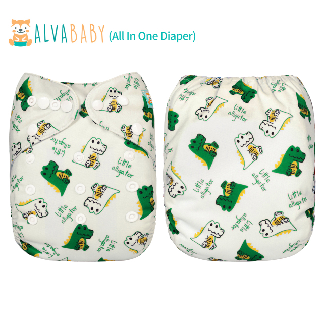 All In One Diaper with Pocket Sewn-in one 4-layer Bamboo blend insert-Dinosaur(AO-EW03A)