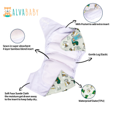 All In One Diaper with Pocket Sewn-in one 4-layer Bamboo blend insert-Dinosaur(AO-EW03A)