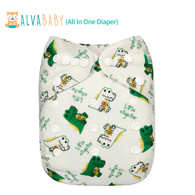 All In One Diaper with Pocket Sewn-in one 4-layer Bamboo blend insert-Dinosaur(AO-EW03A)