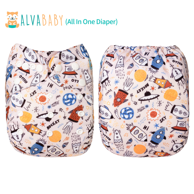 All In One Diaper with Pocket Sewn-in one 4-layer Bamboo blend insert-Rocket  (AO-EW02A)