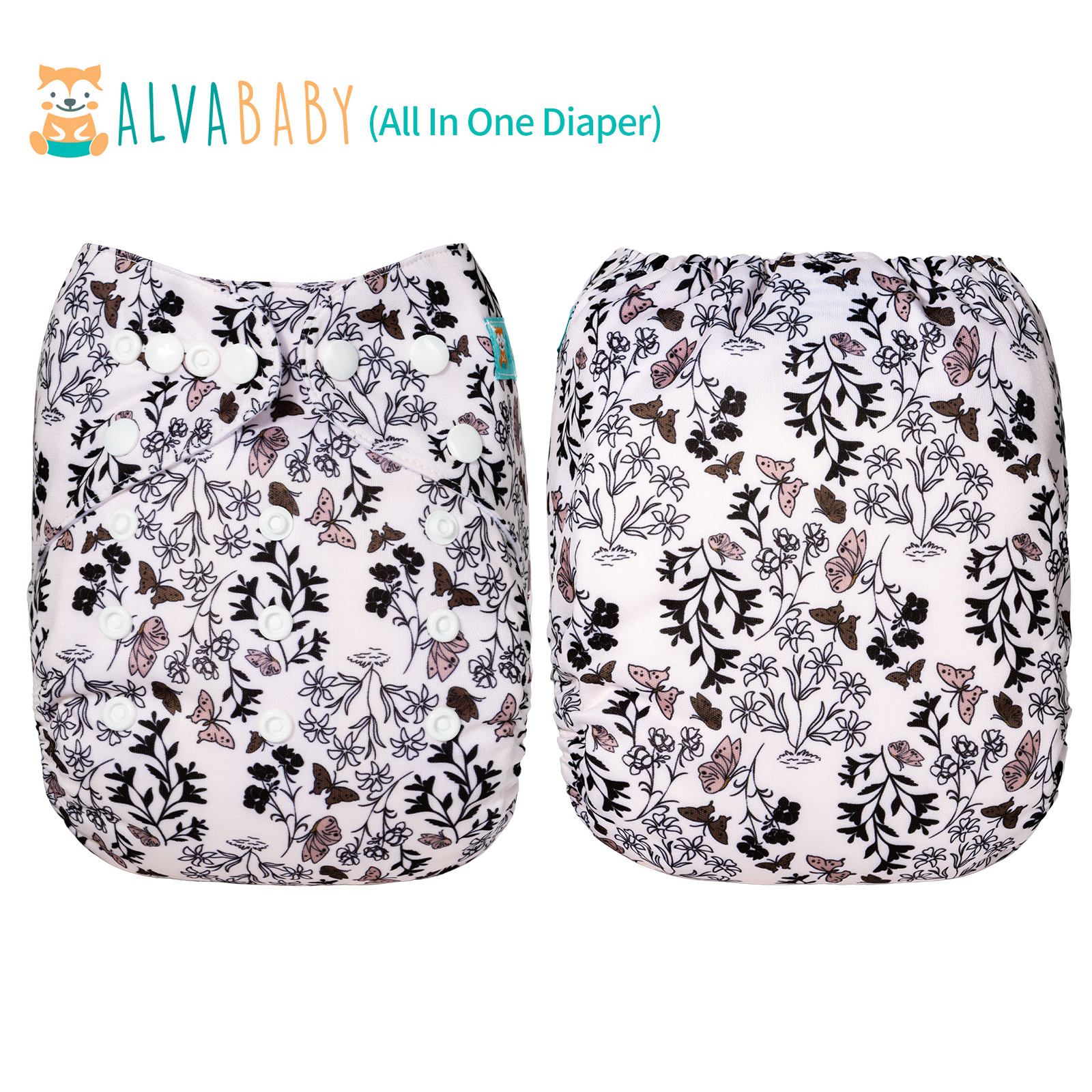All In One Diaper with Pocket Sewn-in one 4-layer Bamboo blend insert-Butterfly(AO-EW04A)