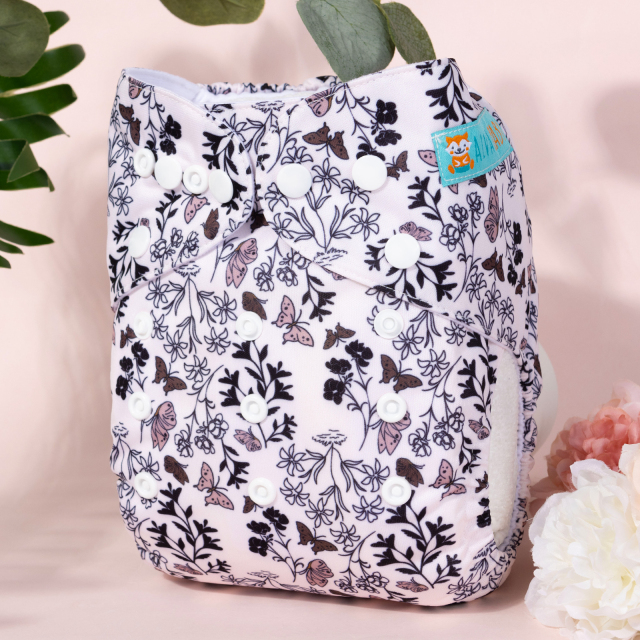 All In One Diaper with Pocket Sewn-in one 4-layer Bamboo blend insert-Butterfly(AO-EW04A)