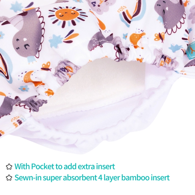 All In One Diaper with Pocket Sewn-in one 4-layer Bamboo blend insert- Dinosaur(AO-ED13A)