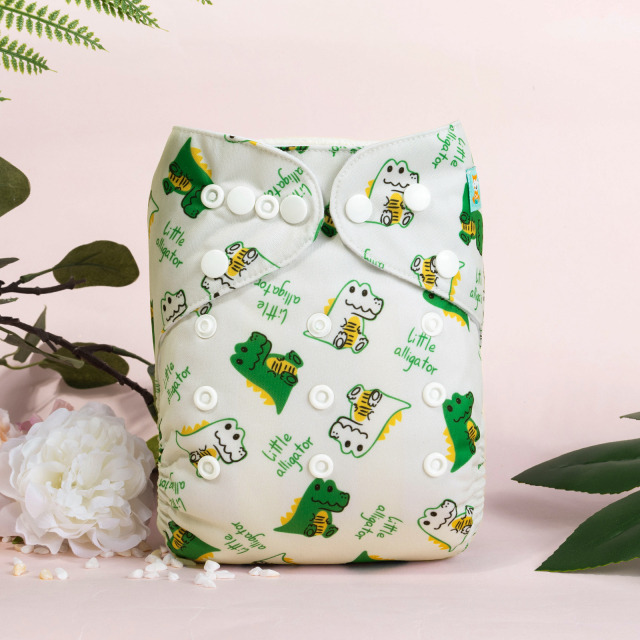 All In One Diaper with Pocket Sewn-in one 4-layer Bamboo blend insert-Dinosaur(AO-EW03A)